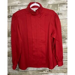Vintage Sheridan‎ Square Womens Red High Neck Long Sleeve Blouse Size 18